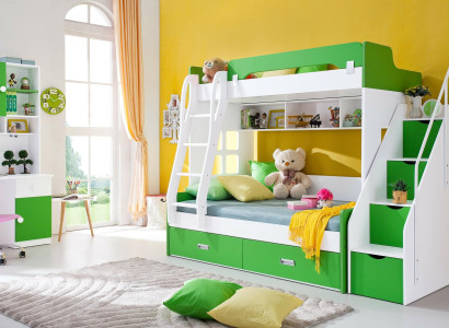 Youth Bed Desk Wardrobe Green new Youth Room Childrens room Complete Set